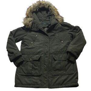 Ralph Lauren Women's Olive Green Parka Fur Hood Winter Jacket XL